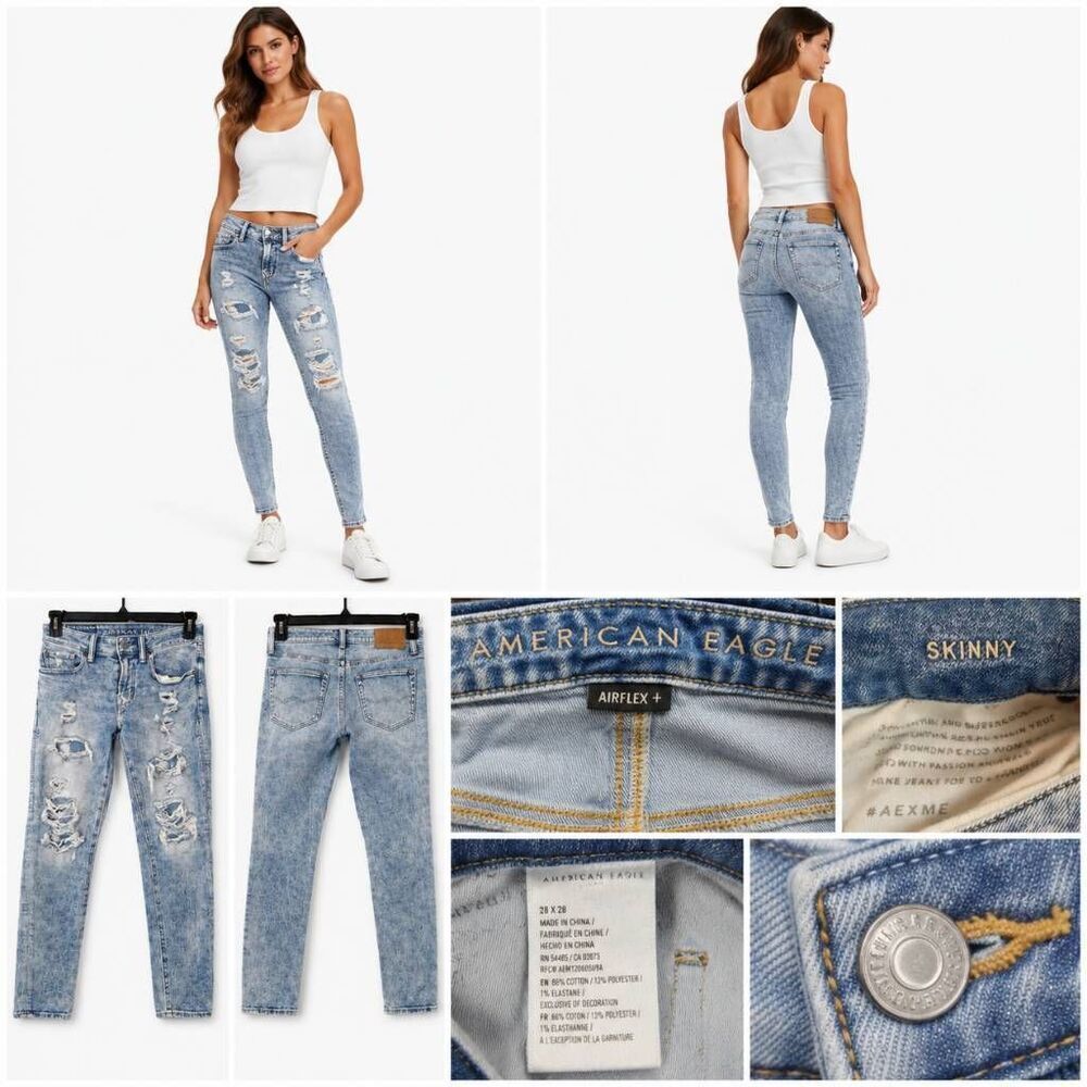 American Eagle AirFlex Skinny Jeans 28x28 Distressed
